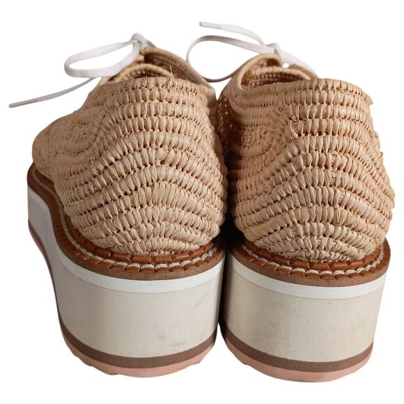 Robert Clergerie Shoes 10.5 Womens Beige Lisa Raffia Oxford Wedge Almond Toe Low - Picture 9 of 9